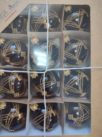 Шар елочный стекл. "Чёрно-золотой" 6см